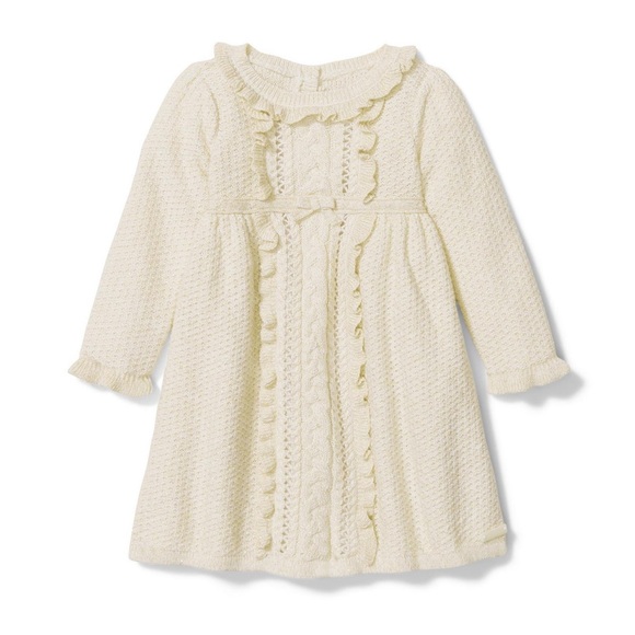 Janie and Jack Other - • Janie and Jack • Long Sleeve Sweater Dress Baby Girls cream Gold 3-6 Months